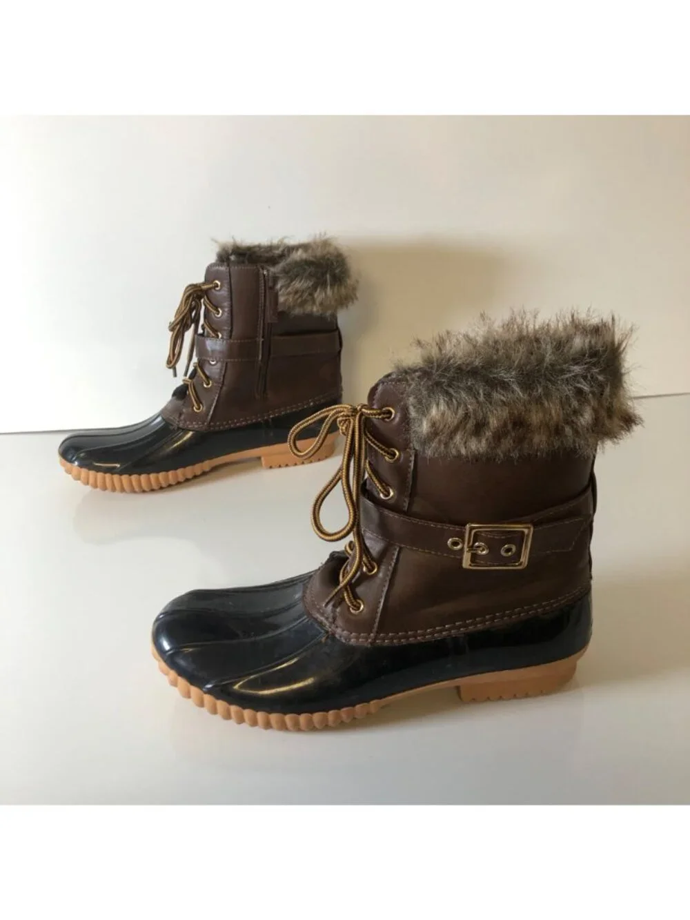 Nature Breeze Faux Fur Cuffs Duck Boots Lined Womens Size 7.5 Waterproof
